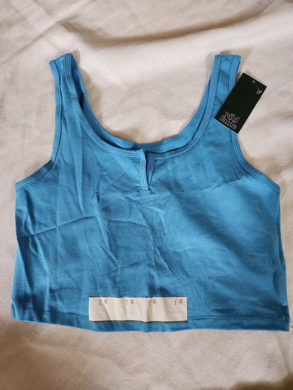 Wild Fable Cropped Tank Top Blue Notch Neck Cotton Blend NWT Size Medium